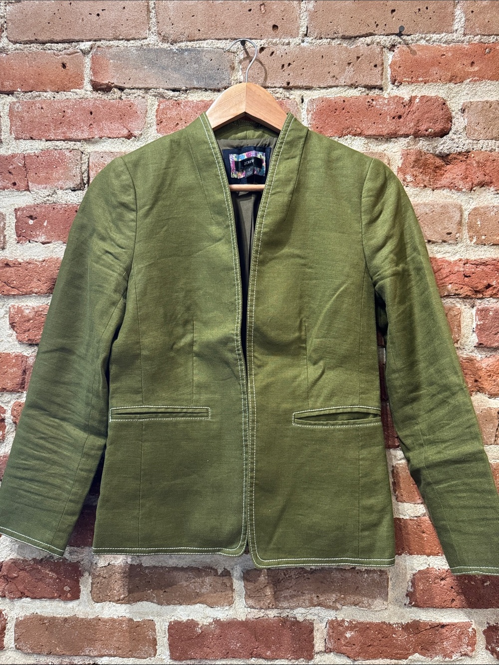 J Crew Olive Green Women's Collarless Jacket